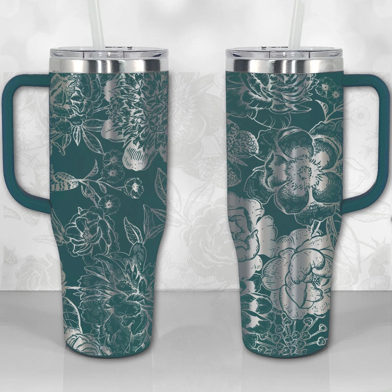 Peonies and Roses Floral Pattern 30oz or 40oz Tumbler with Handle, Best Gifts NVA