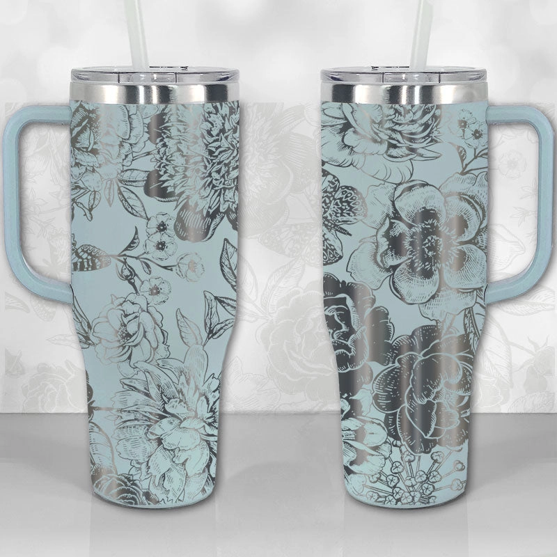 Peonies and Roses Floral Pattern 30oz or 40oz Tumbler with Handle, Best Gifts NVA