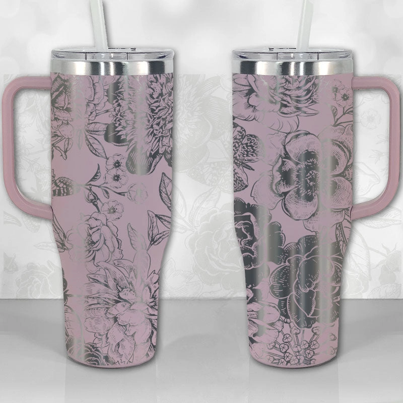 Peonies and Roses Floral Pattern 30oz or 40oz Tumbler with Handle, Best Gifts NVA