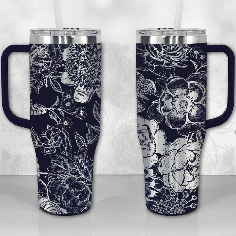 Peonies and Roses Floral Pattern 30oz or 40oz Tumbler with Handle, Best Gifts NVA