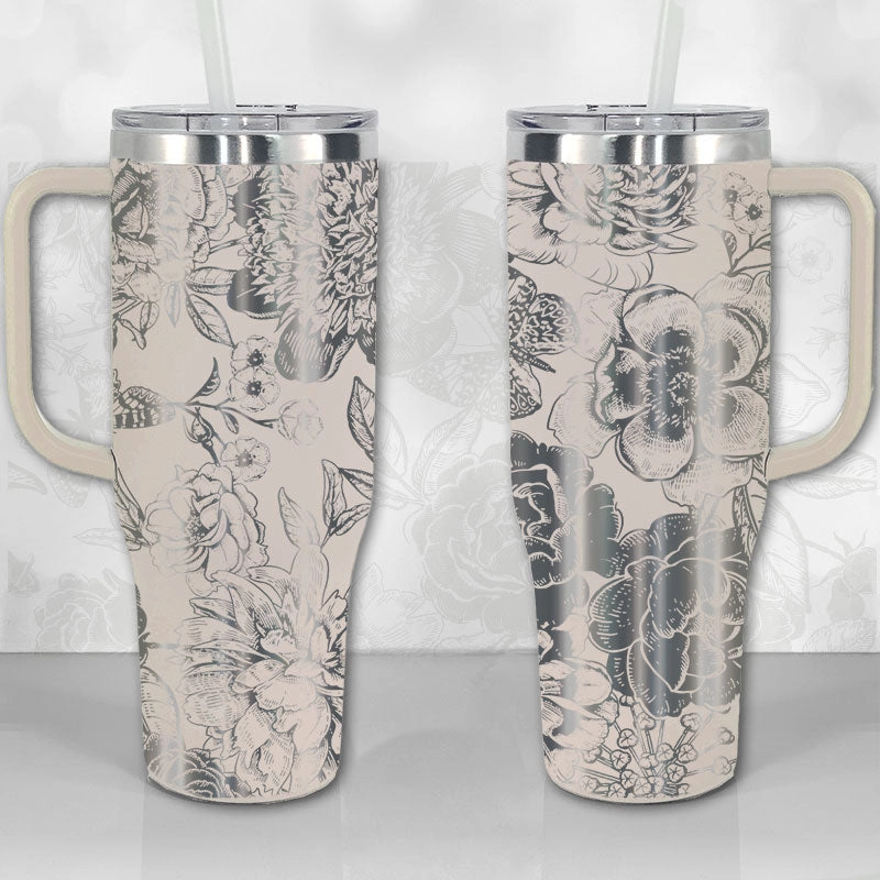 Peonies and Roses Floral Pattern 30oz or 40oz Tumbler with Handle, Best Gifts NVA