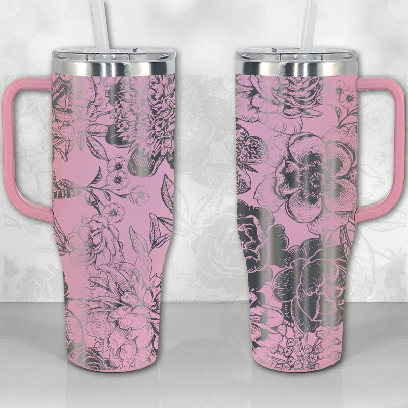Peonies and Roses Floral Pattern 30oz or 40oz Tumbler with Handle, Best Gifts NVA