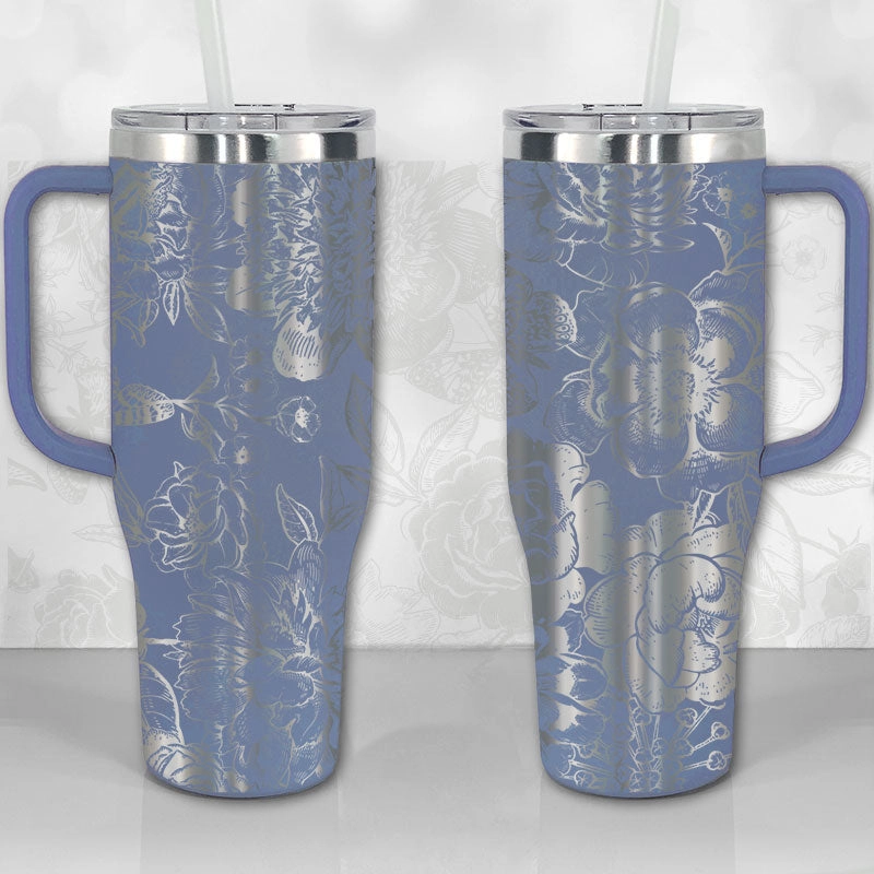 Peonies and Roses Floral Pattern 30oz or 40oz Tumbler with Handle, Best Gifts NVA