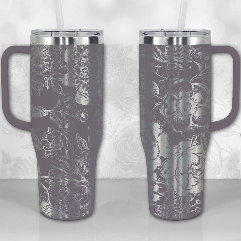 Peonies and Roses Floral Pattern 30oz or 40oz Tumbler with Handle, Best Gifts NVA