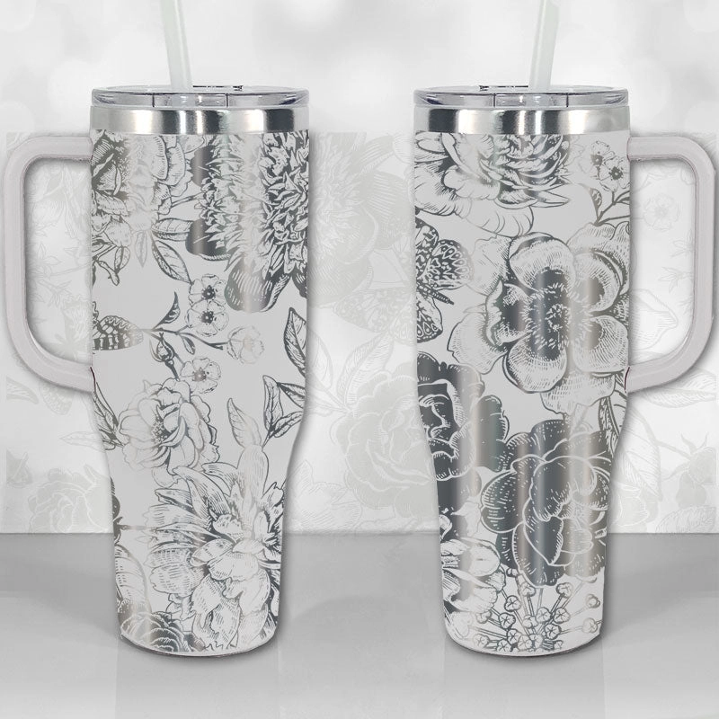 Peonies and Roses Floral Pattern 30oz or 40oz Tumbler with Handle, Best Gifts NVA
