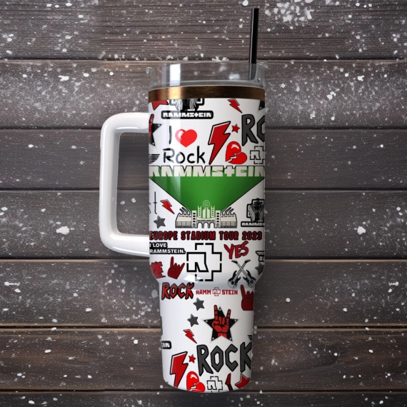 Rammstein Rock Band Custom  Quencher 30oz or 40oz Stainless Steel Tumbler With Handle,  Best gifts for Friend Family NVA