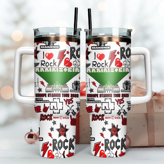 Rammstein Rock Band Custom  Quencher 30oz or 40oz Stainless Steel Tumbler With Handle,  Best gifts for Friend Family NVA