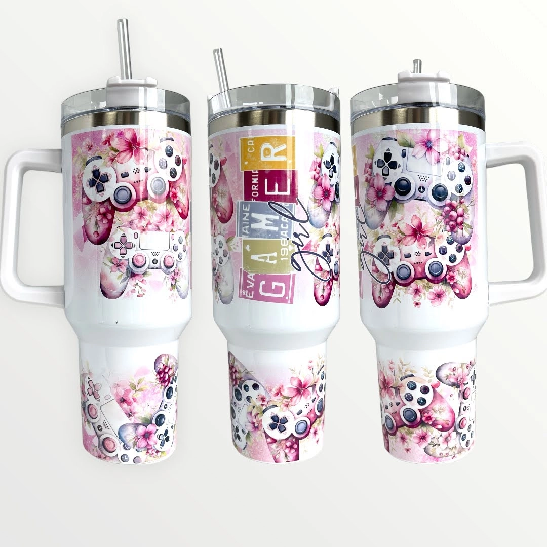Gamer PINK 30oz or 40oz Quencher Tumbler with Optional Personalisation, Gifts for Friends NVA