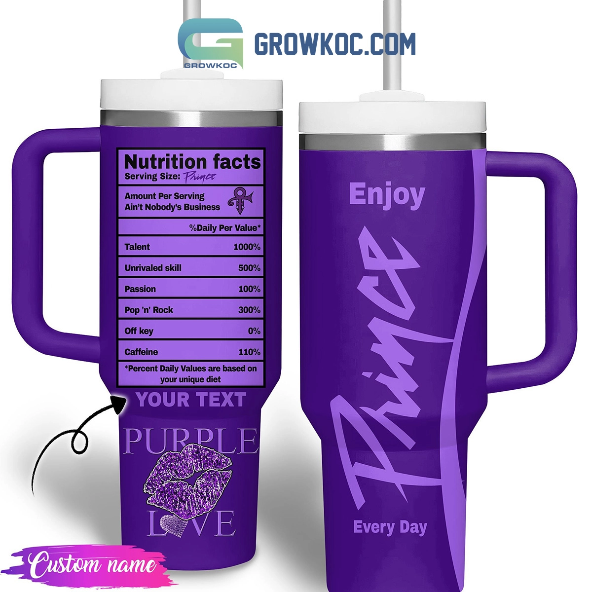 Prince Enjoy Every Day Purple Love 30oz or 40oz Stainless Steel Tumbler With Handle HG