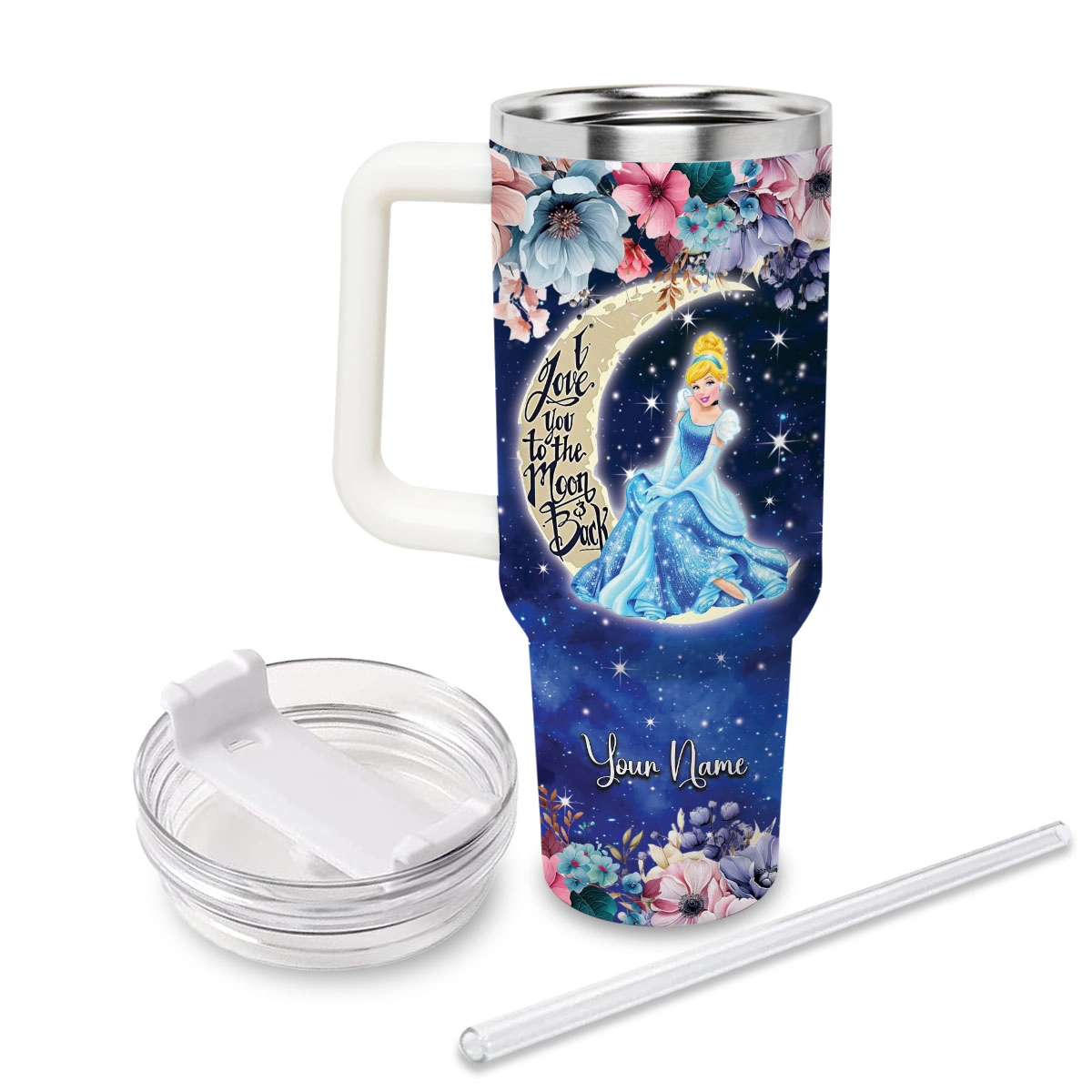 Cinderella Disney Princess Cartoon Custom Quencher 30oz or 40oz Stainless Steel Tumbler HG With Handle