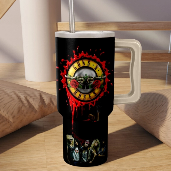 Guns N’ Roses Music Custom Stanley Quencher 40oz Stainless Steel Tumbler HG With Handle