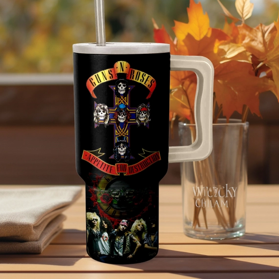 Guns N’ Roses Music Custom Stanley Quencher 40oz Stainless Steel Tumbler HG With Handle