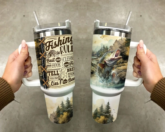 Fishing rules 30oz or 40oz Quencher Tumbler Gift For Her Him Birthday Gift LN Lake life Waterslide