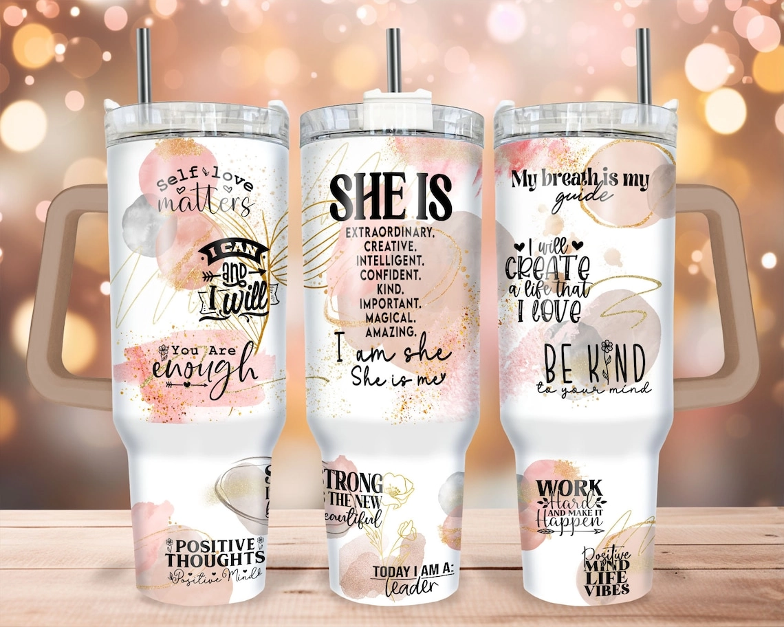 Positive Self Affirmations 30oz or 40oz Tumbler Boho Gift For Her Him Birthday Gift LN