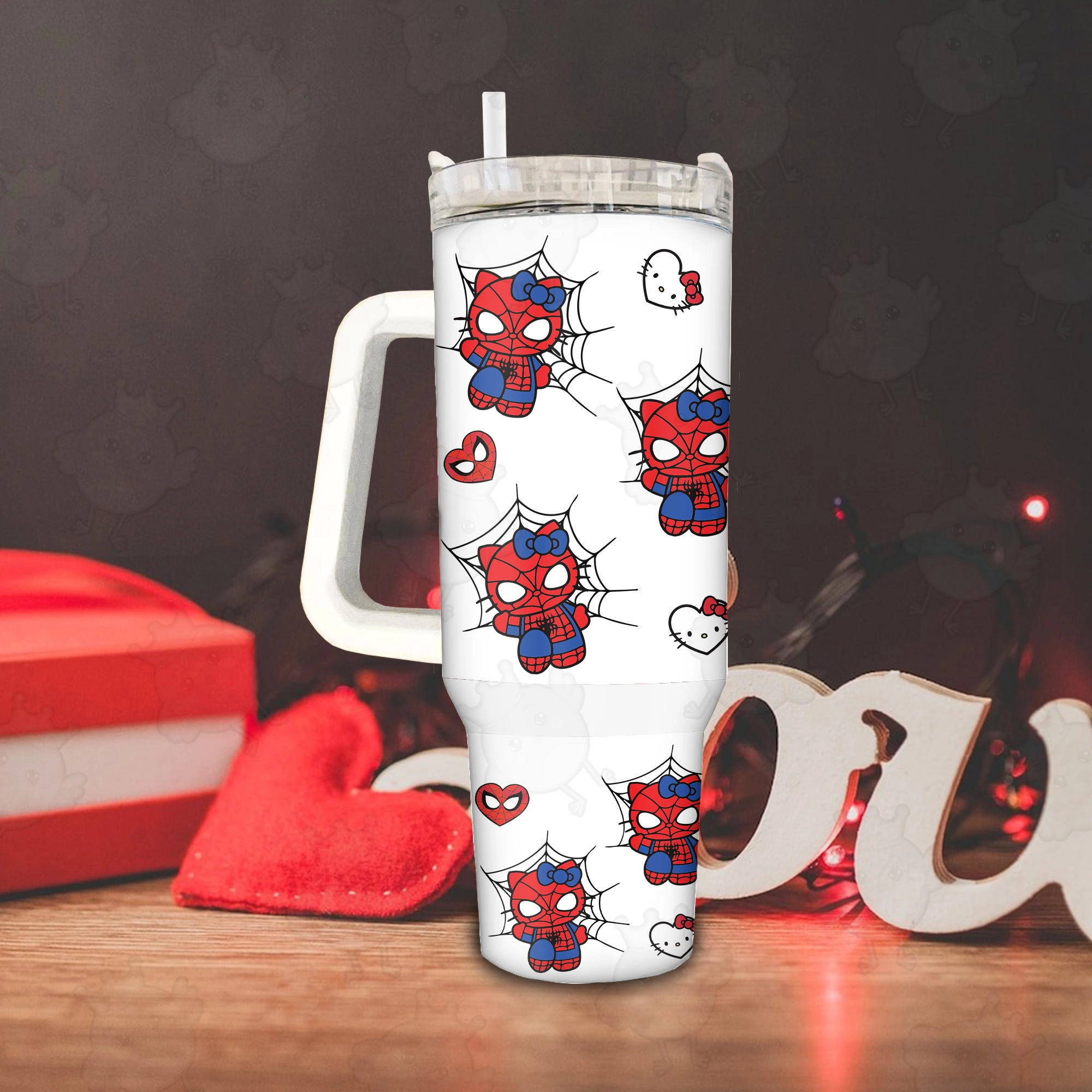 Superhero SpiderCat SpiderKitty 30oz or 40oz Tumbler with Handle, Birthday Anniversary Tumbler Gift HFN