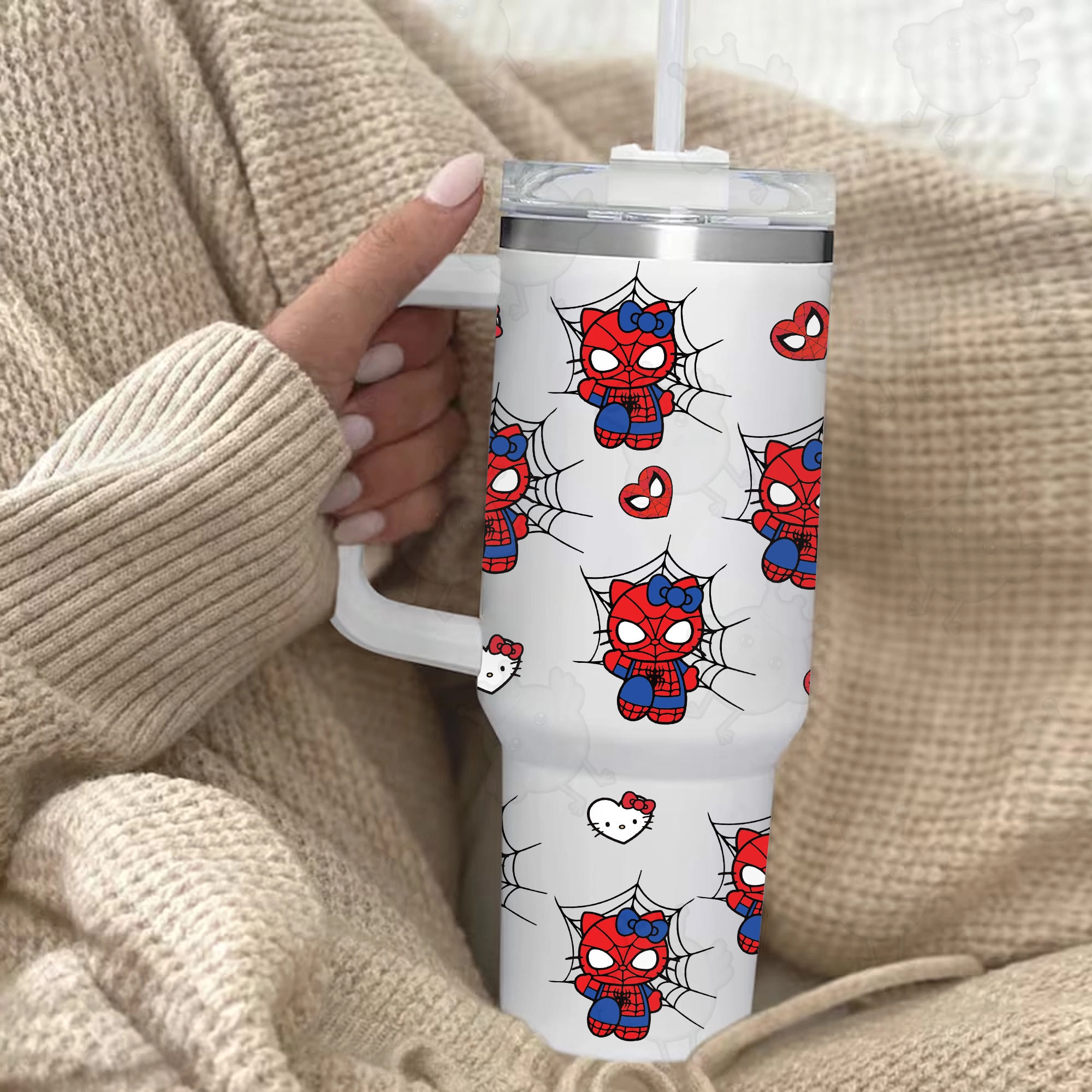 Superhero SpiderCat SpiderKitty 30oz or 40oz Tumbler with Handle, Birthday Anniversary Tumbler Gift HFN