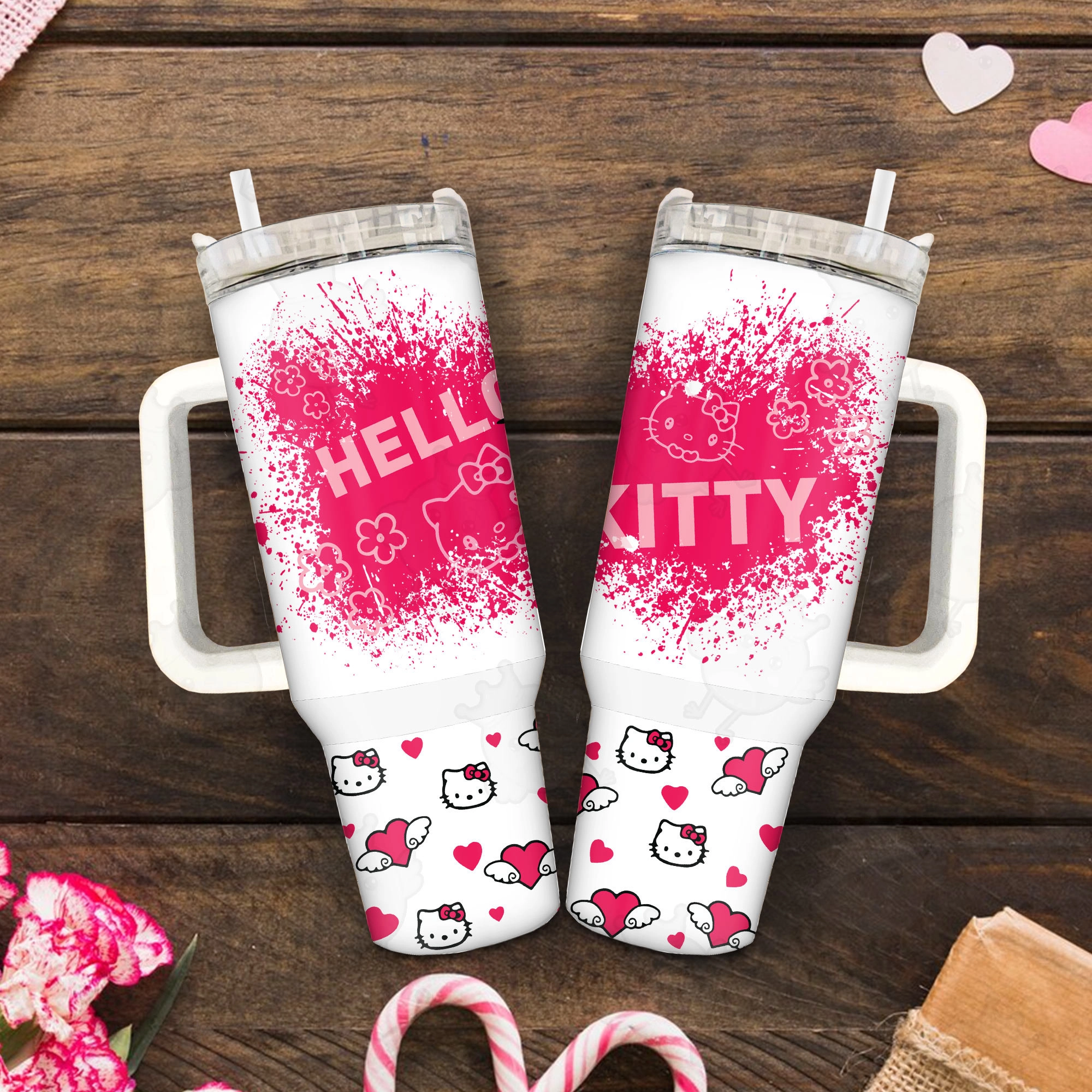Valentine Hello Kitty Love 30oz or 40oz Tumbler with Handle, Birthday Anniversary Tumbler Gift HFN