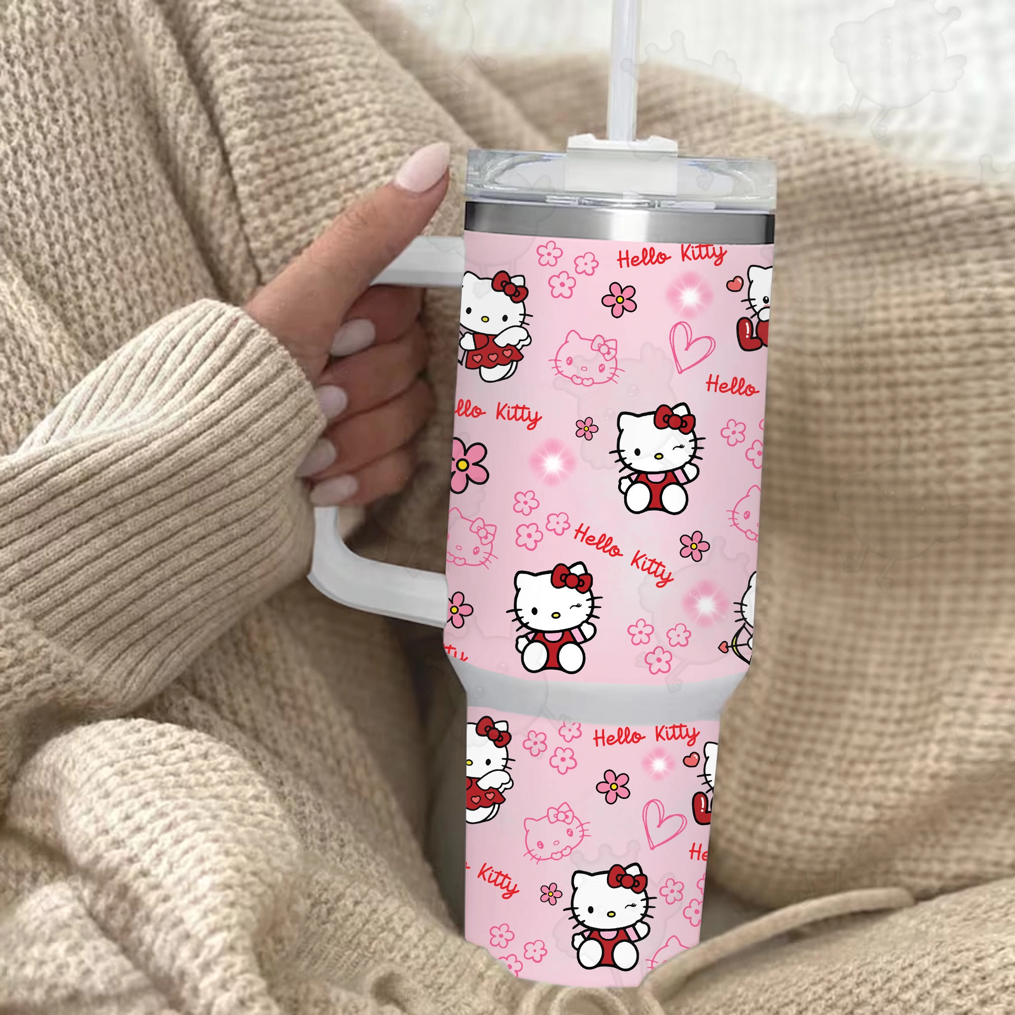 Mini Cute Hello Kitty Pink Cat Tumbler 30 or 40 oz Valentine Movies Fan Gift, Pink Valentine 40oz Quencher Tumbler, Valentine Cartoon 40oz Tumbler Fan Gift HFN