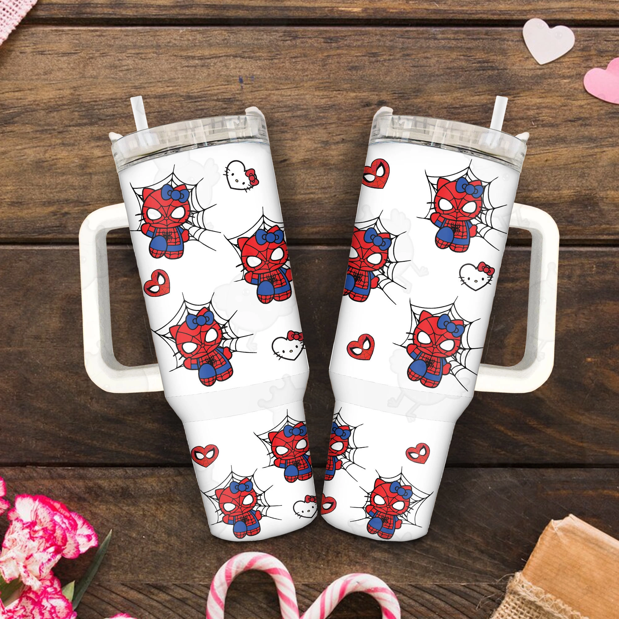 Superhero SpiderCat SpiderKitty 30oz or 40oz Tumbler with Handle, Birthday Anniversary Tumbler Gift HFN