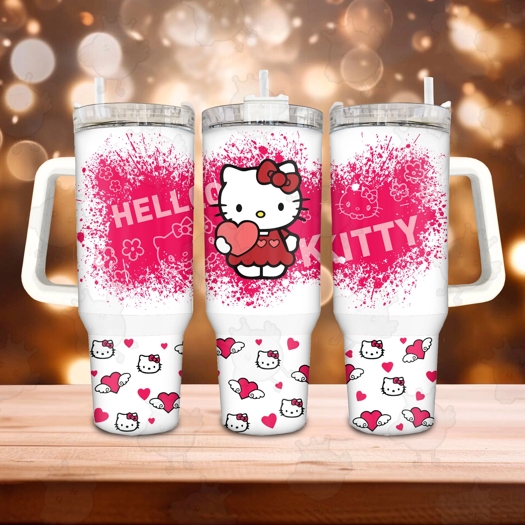 Valentine Hello Kitty Love 30oz or 40oz Tumbler with Handle, Birthday Anniversary Tumbler Gift HFN