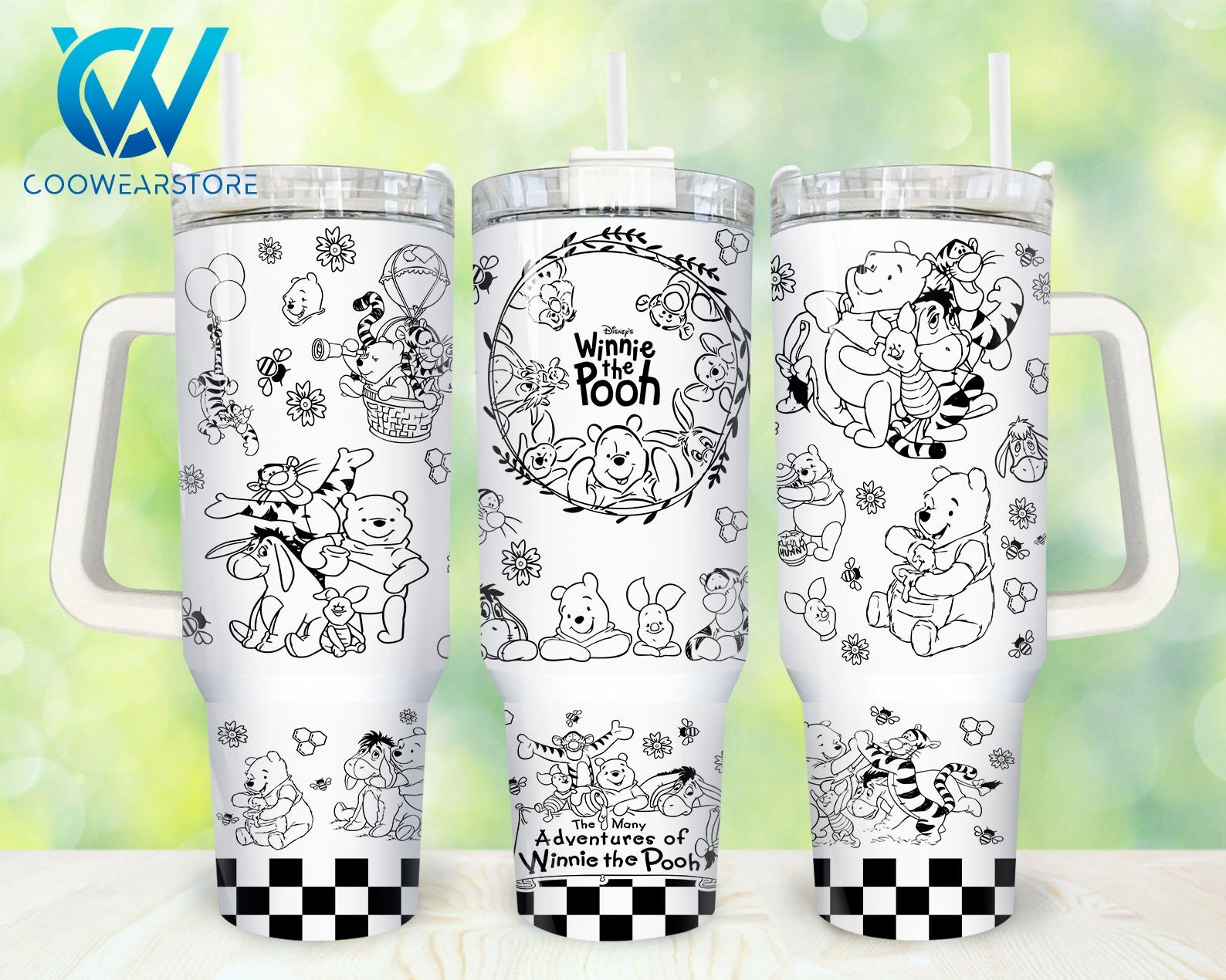 Disney Winnie The Pooh The Many Adventures Movies Characters Pooh and Friends 30oz or 40oz Tumbler with Handle, Birthday Anniversary Tumbler Gift HFN
