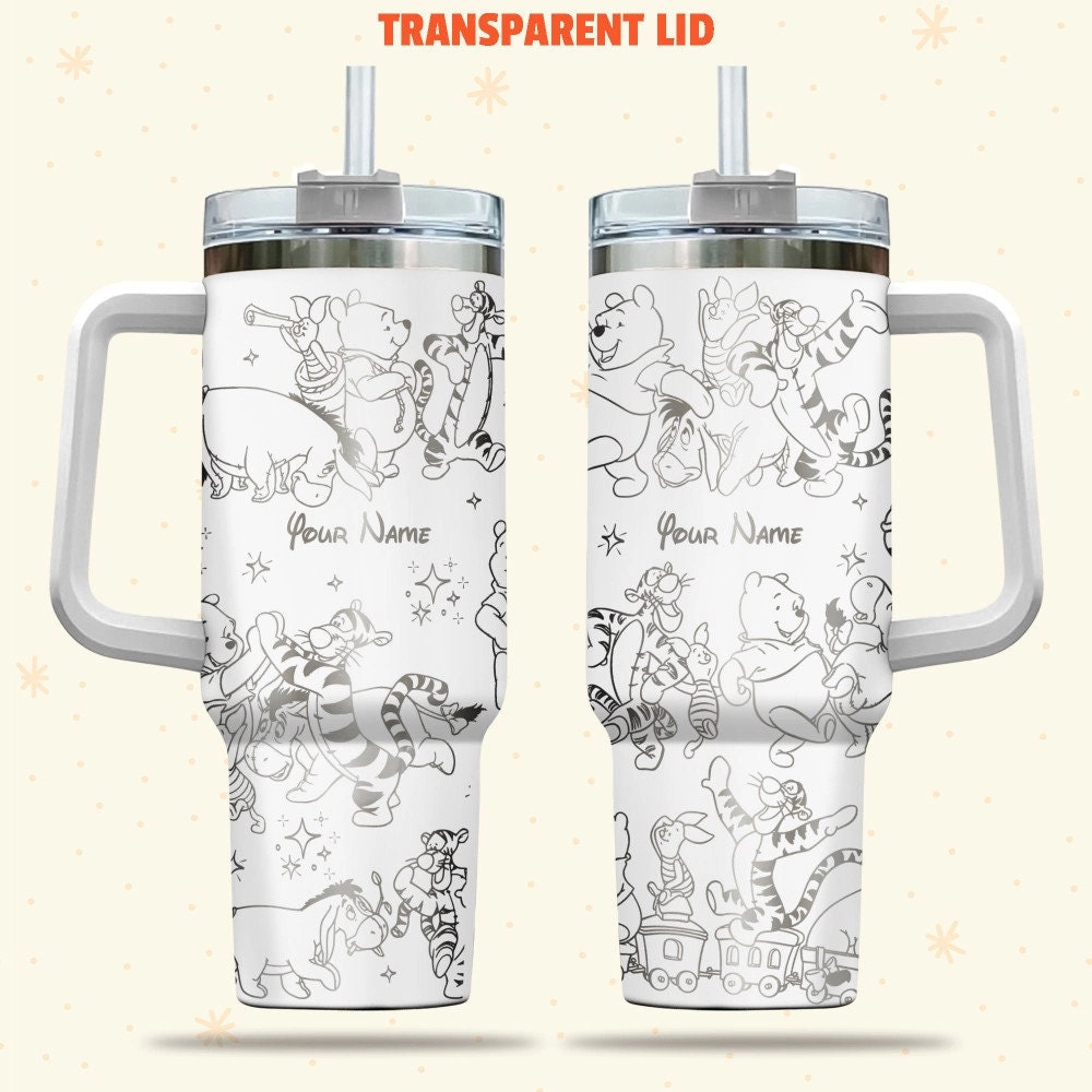 Pooh And Friends Cartoon 30oz or 40oz Quencher Stainless Steel Tumbler With Handle, Best Gift Idea NVA