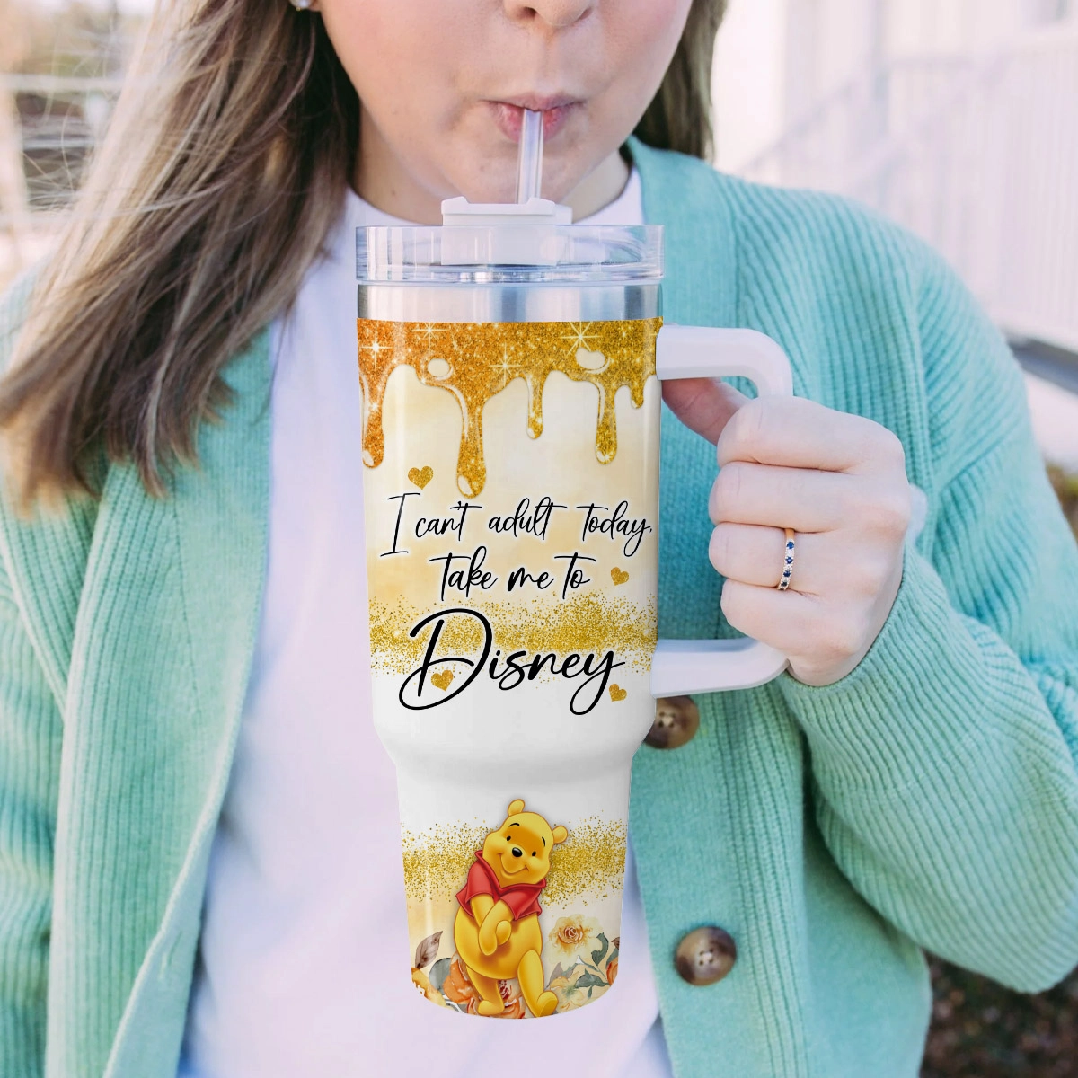 Pooh Winnie the Pooh Cartoon Custom Quencher 30oz or 40oz Stainless Steel Tumbler HG With Handle