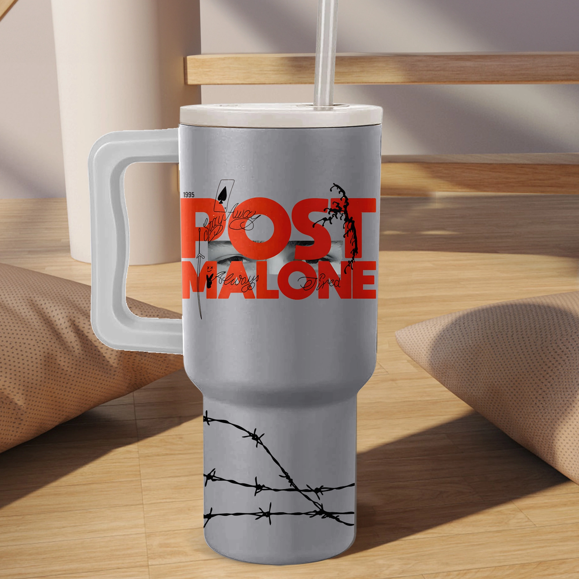 Post Malone Music Custom Stanley Quencher 40oz Stainless Steel Tumbler HG With Handle