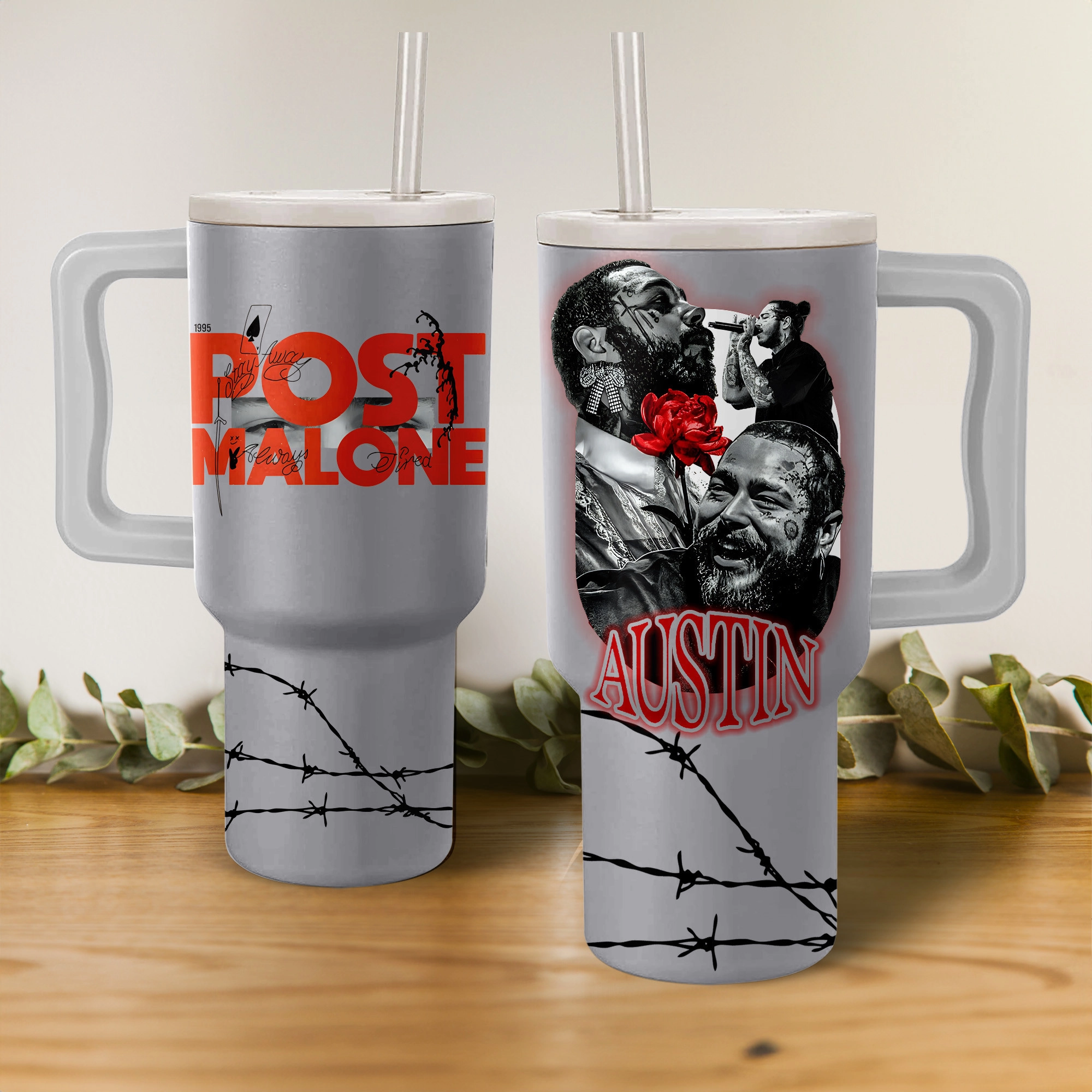 Post Malone Music Custom Stanley Quencher 40oz Stainless Steel Tumbler HG With Handle