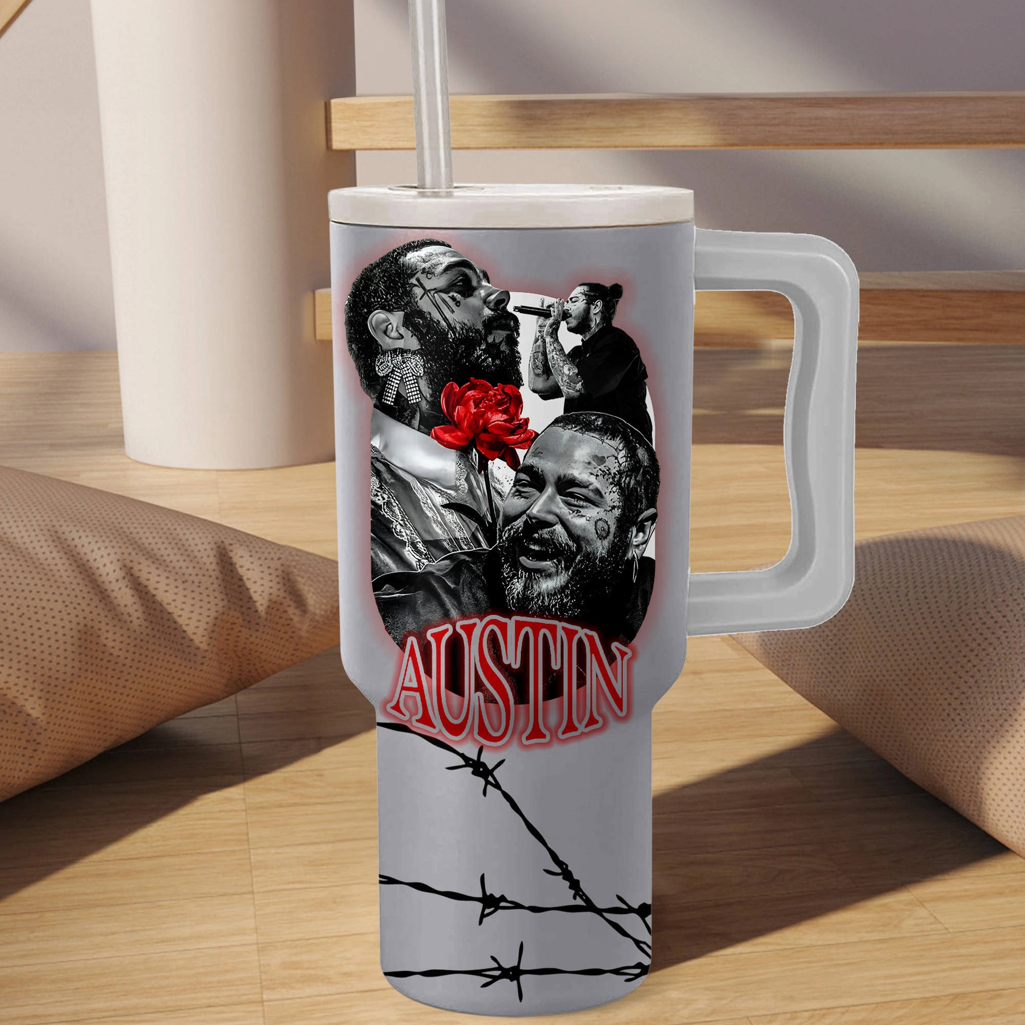 Post Malone Music Custom Stanley Quencher 40oz Stainless Steel Tumbler HG With Handle