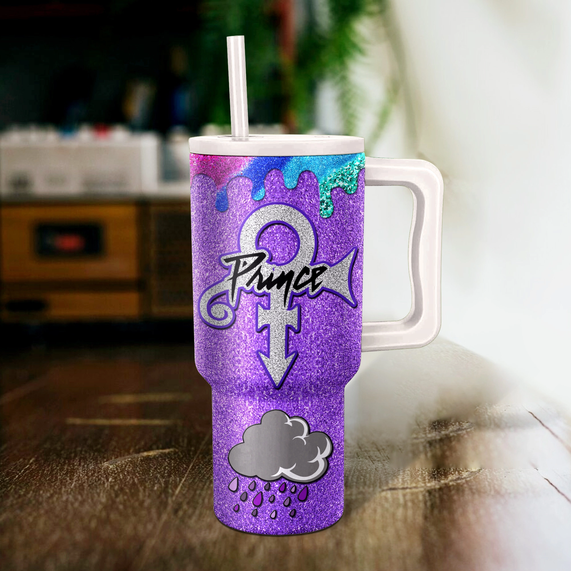 Prince Purple Rain Music Custom Stanley Quencher 40oz Stainless Steel Tumbler HG With Handle
