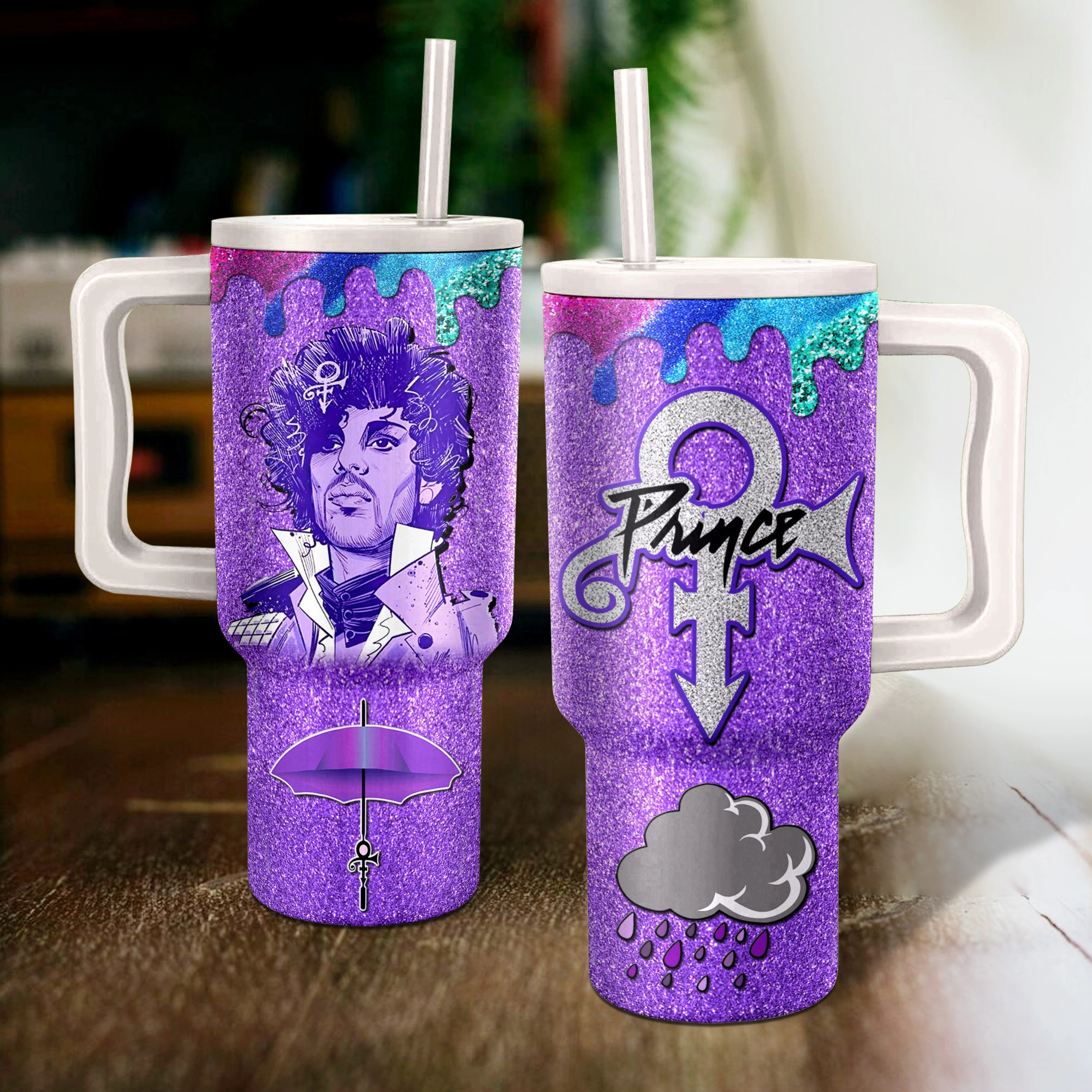 Prince Purple Rain Music Custom Stanley Quencher 40oz Stainless Steel Tumbler HG With Handle