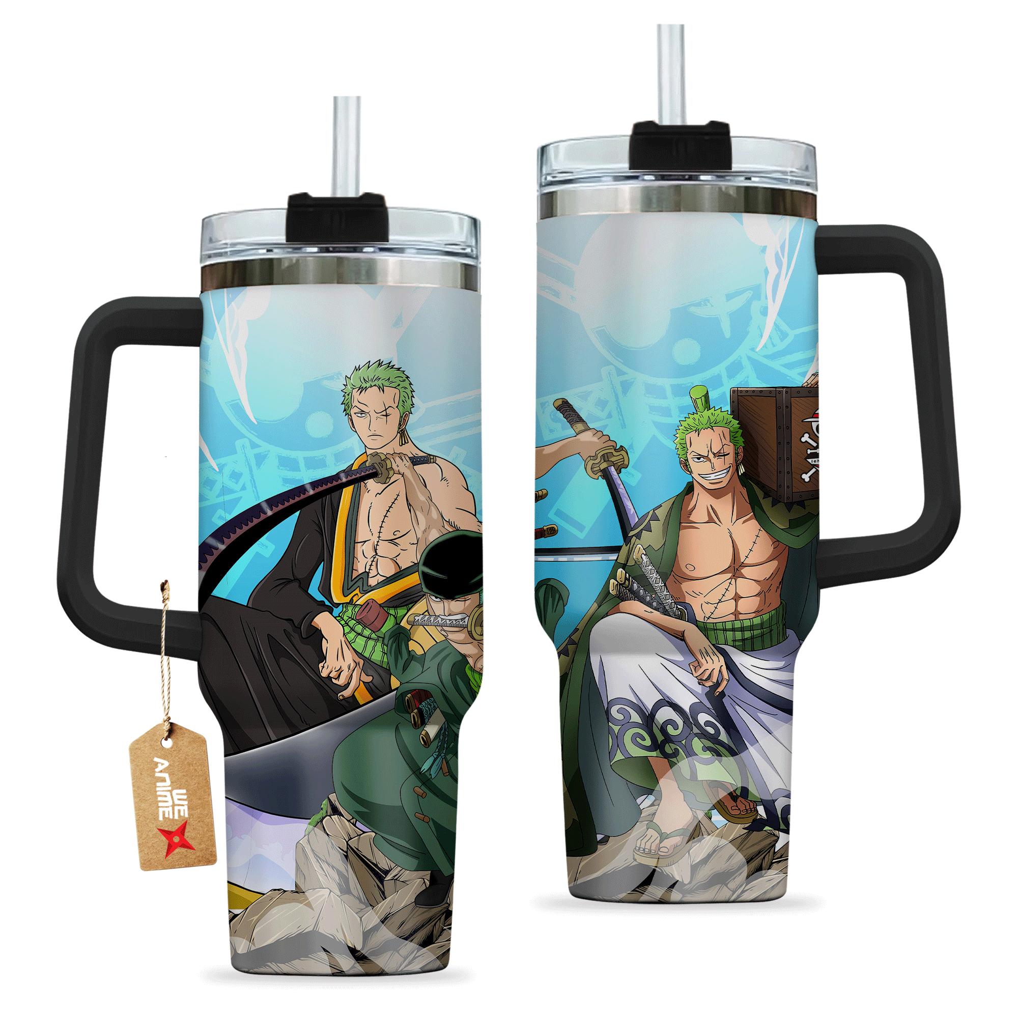 Roronoa Zoro One Piece Anime Custom 30oz or 40oz Quencher Stainless Steel Tumbler With Handle, Best Gift Idea NVA, Best Gift Idea NVA