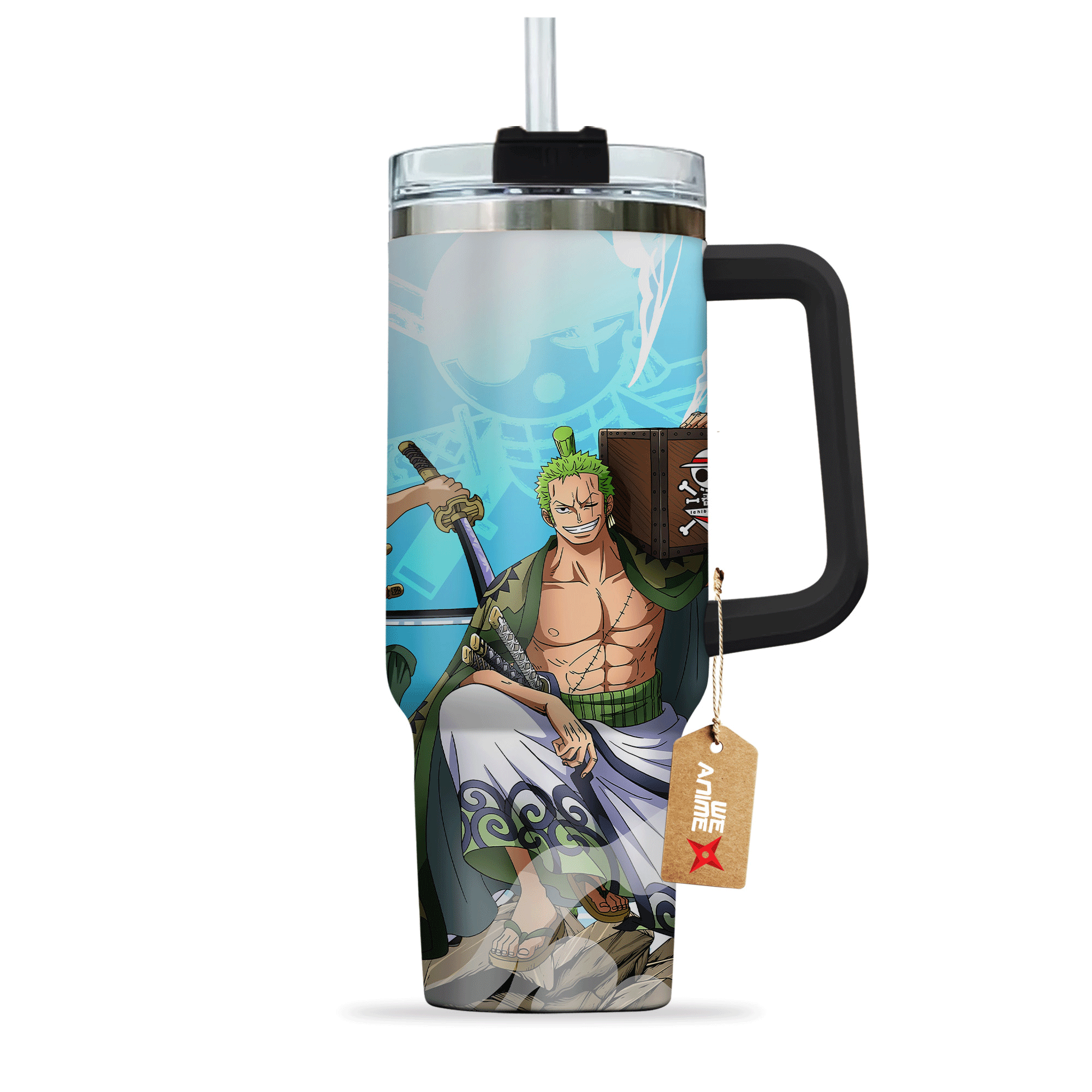 Roronoa Zoro One Piece Anime Custom 30oz or 40oz Quencher Stainless Steel Tumbler With Handle, Best Gift Idea NVA, Best Gift Idea NVA