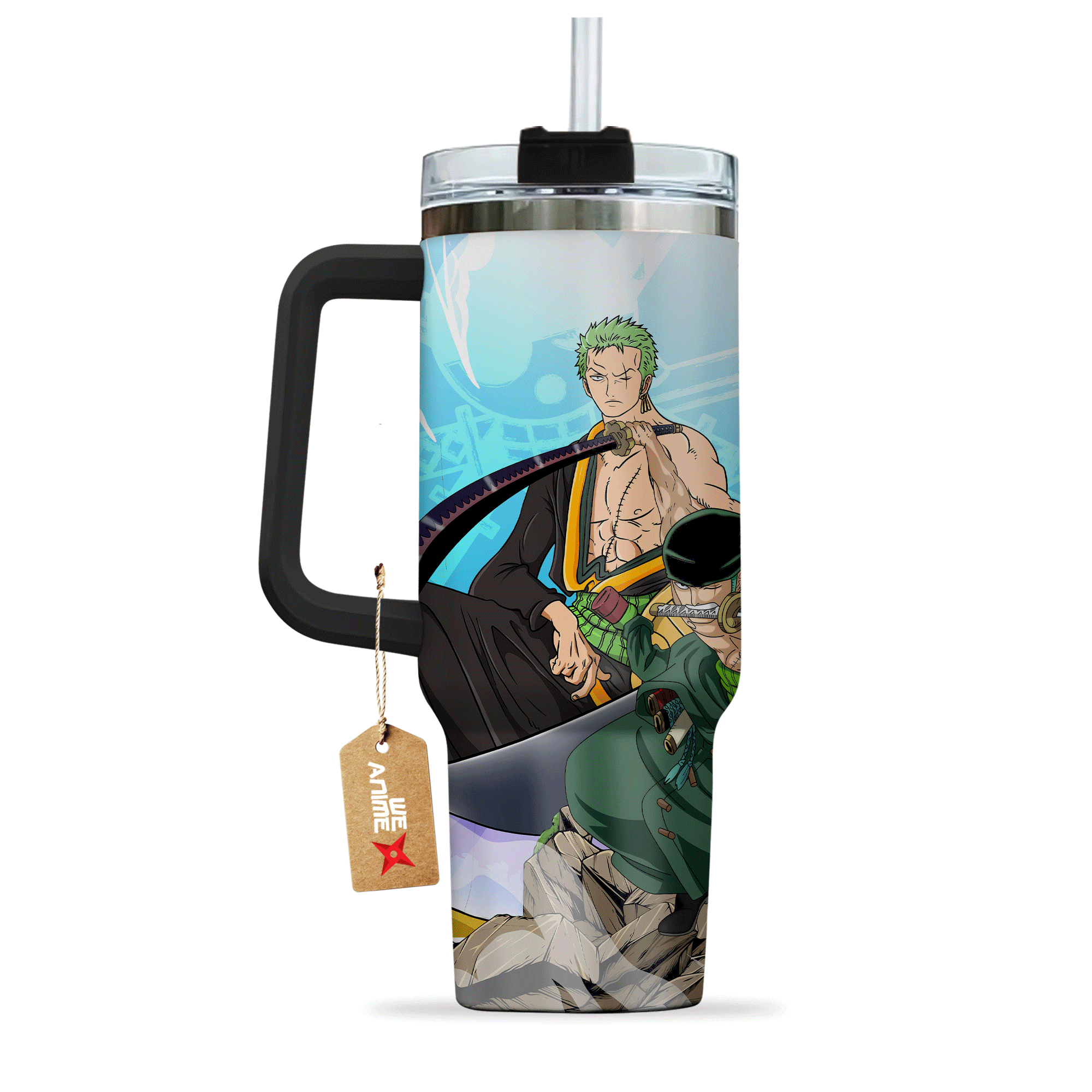 Roronoa Zoro One Piece Anime Custom 30oz or 40oz Quencher Stainless Steel Tumbler With Handle, Best Gift Idea NVA, Best Gift Idea NVA