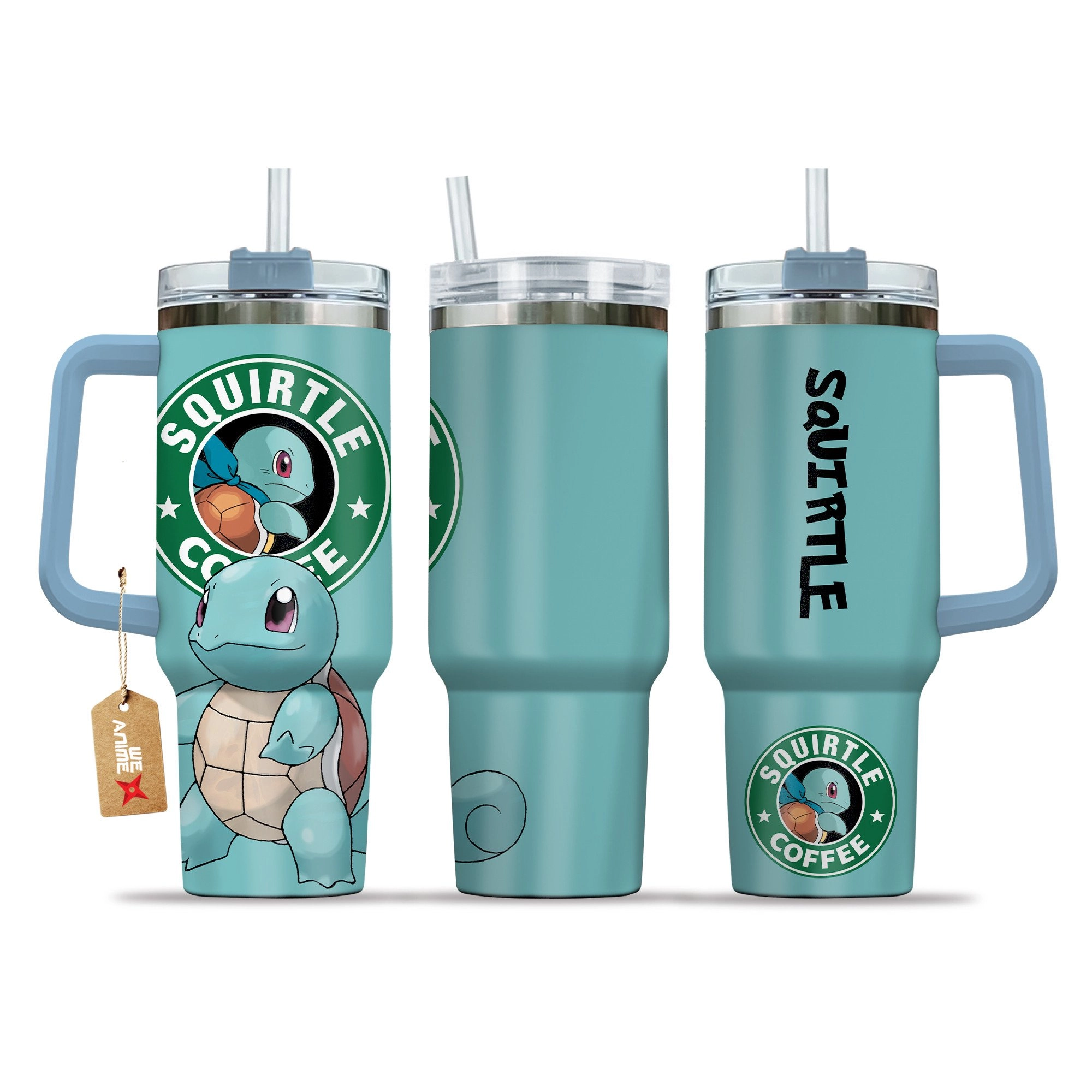 Squirtle Coffee Pokemon Anime Custom Quencher 30oz or 40oz Stainless Steel Tumbler With Handle HG