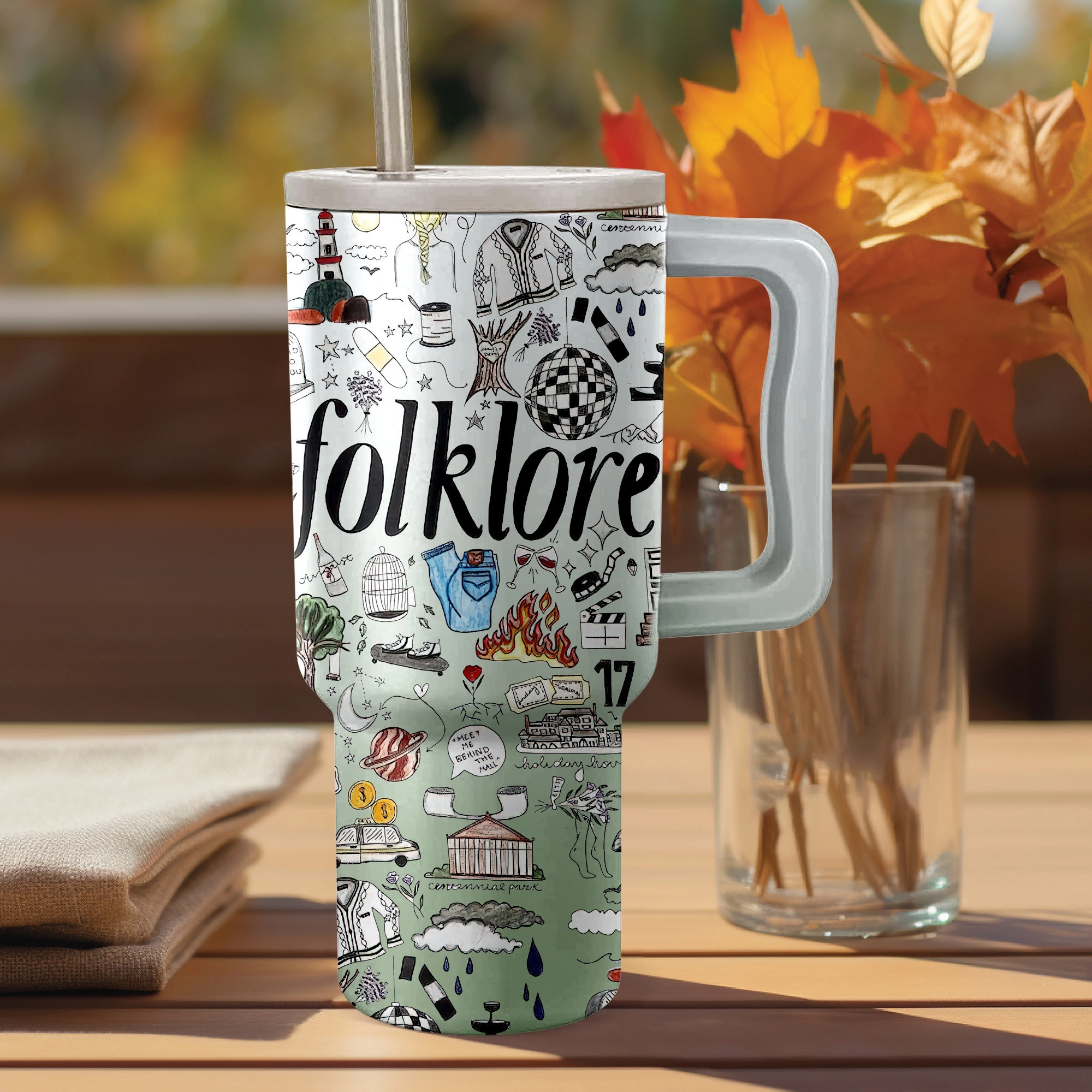 Taylor Swift Folklore Album Music Custom Stanley Quencher 40oz Stainless Steel Tumbler HG With Handle