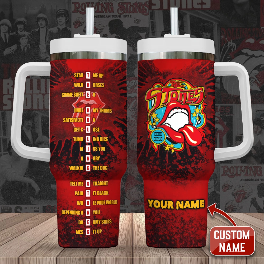 The Rolling Stones Music Custom Quencher 30oz or 40oz Stainless Steel Tumbler HG With Handle