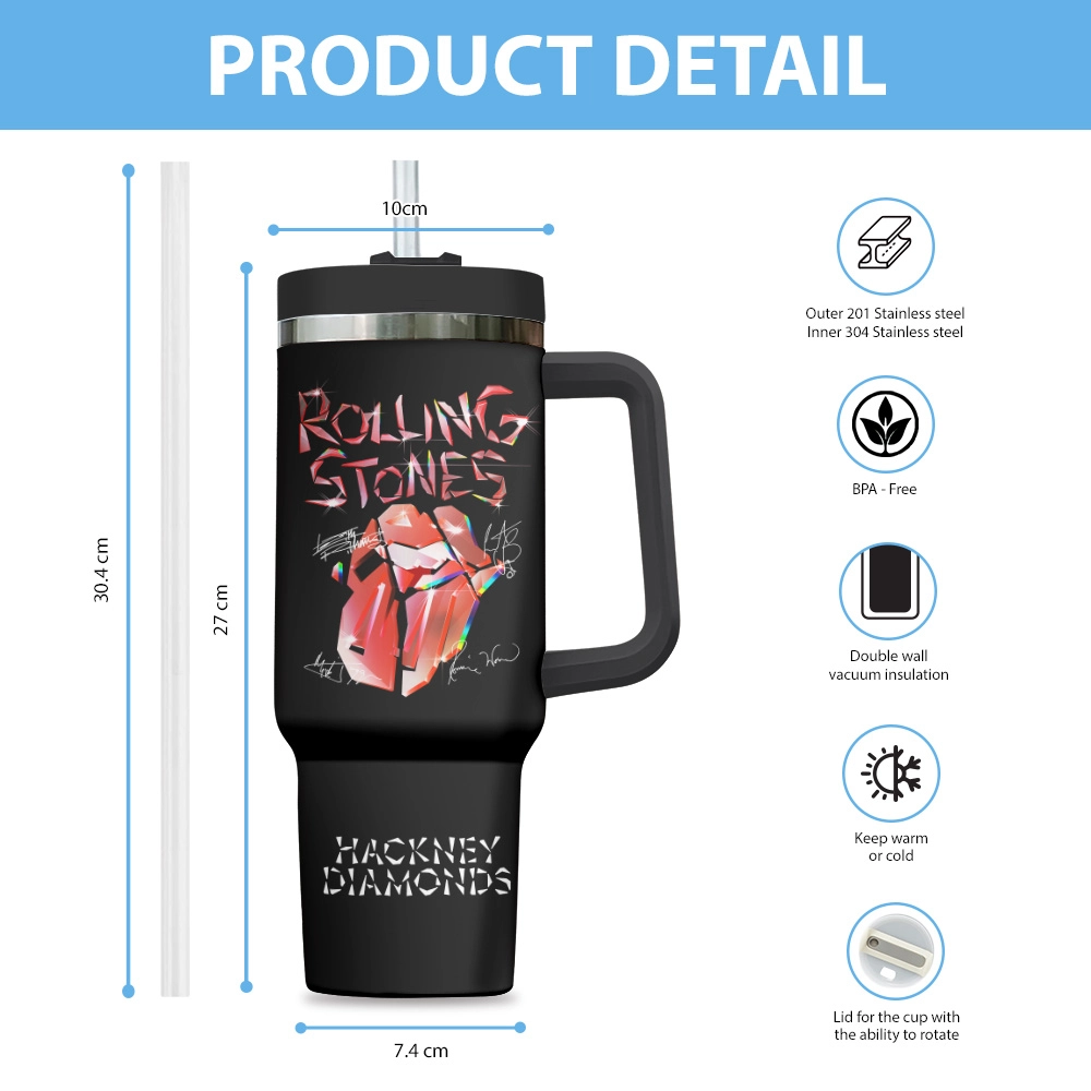 The Rolling Stones Music Custom Quencher 30oz or 40oz Stainless Steel Tumbler HG With Handle