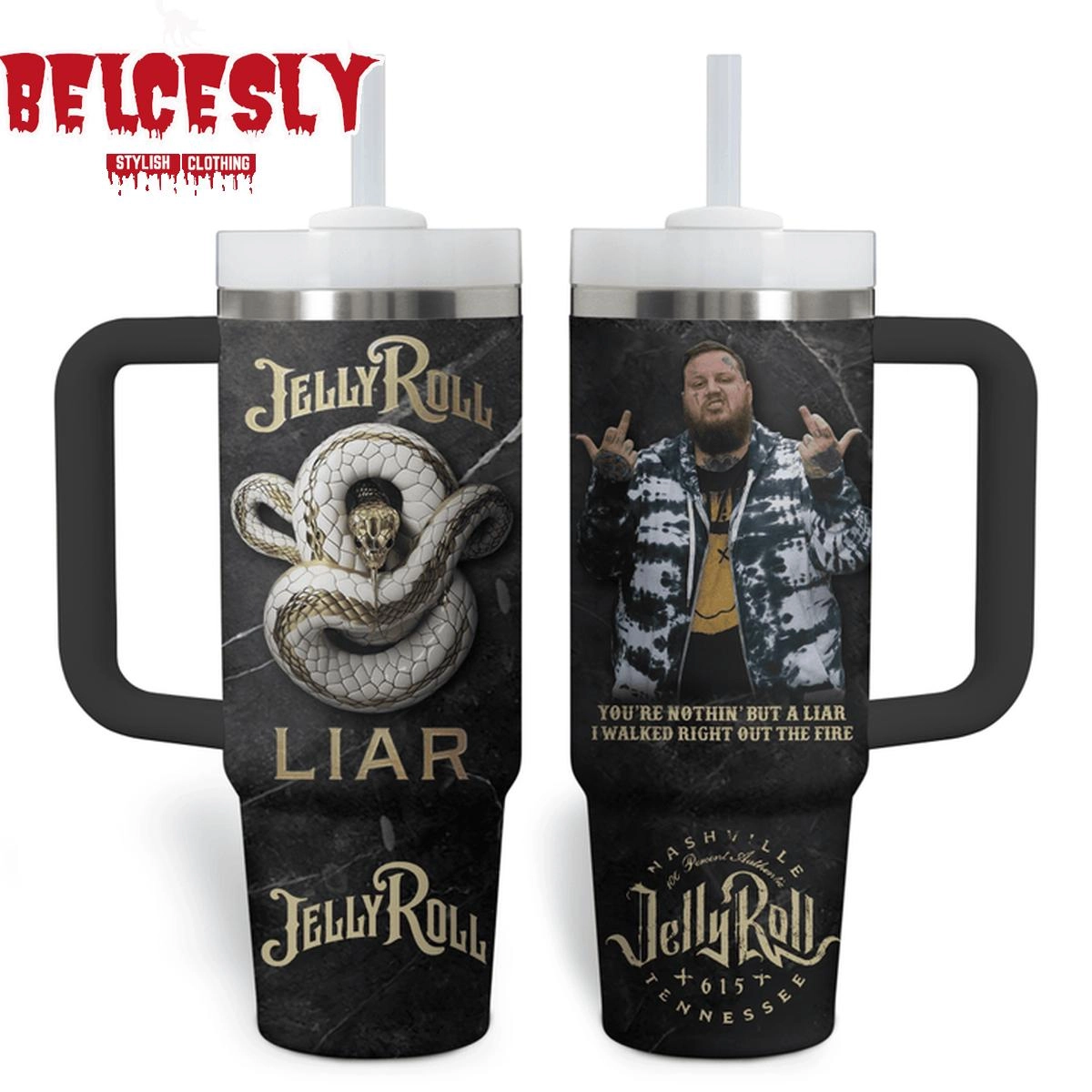 Jelly Roll Music Custom Stanley Quencher 30oz or 40oz Stainless Steel Tumbler With Handle HG