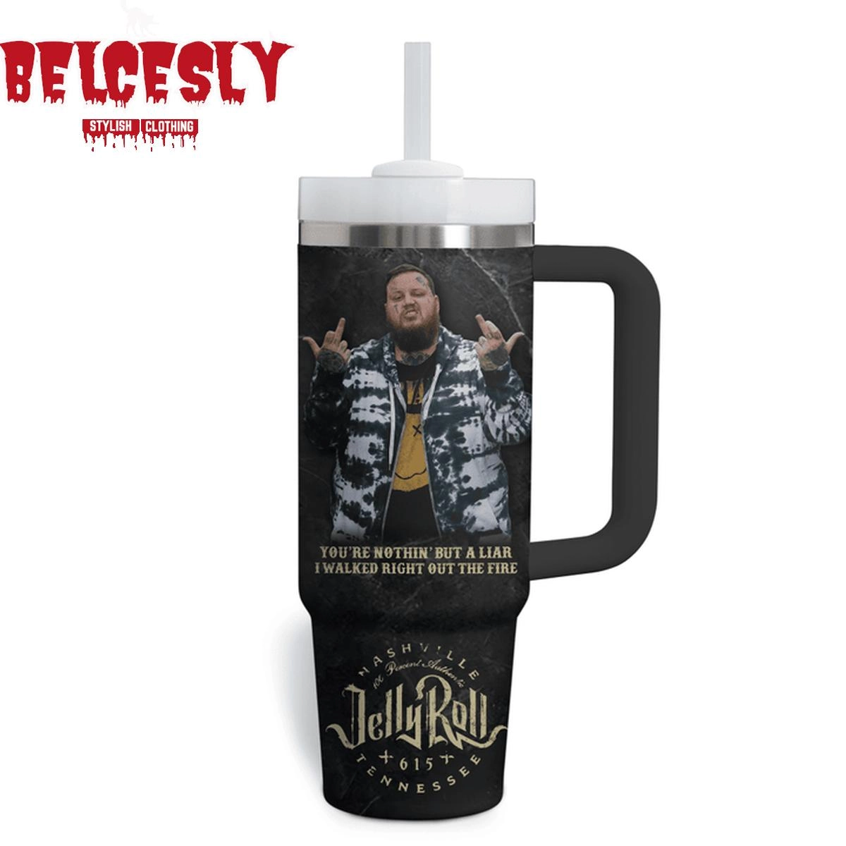 Jelly Roll Music Custom Stanley Quencher 30oz or 40oz Stainless Steel Tumbler With Handle HG