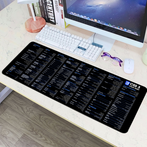 CSS3 Cheat Sheet Desk Mat | Home Office Decor| Gift Coworker | Quick Key, Large Anti-Slip Keyboard Pad Mouse Mat HG