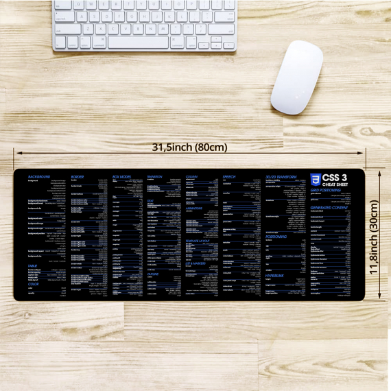 CSS3 Cheat Sheet Desk Mat | Home Office Decor| Gift Coworker | Quick Key, Large Anti-Slip Keyboard Pad Mouse Mat HG
