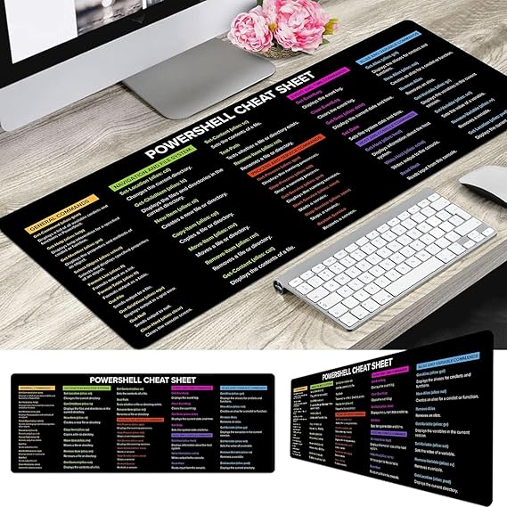 PowerSell Cheat Sheet, PowerShell for Beginners Mouse pad Gifts Home Office Decor| Gift Coworker | Quick Key, Large Anti-Slip Keyboard Pad Mouse Mat KMH