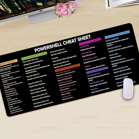 PowerSell Cheat Sheet, PowerShell for Beginners Mouse pad Gifts Home Office Decor| Gift Coworker | Quick Key, Large Anti-Slip Keyboard Pad Mouse Mat KMH
