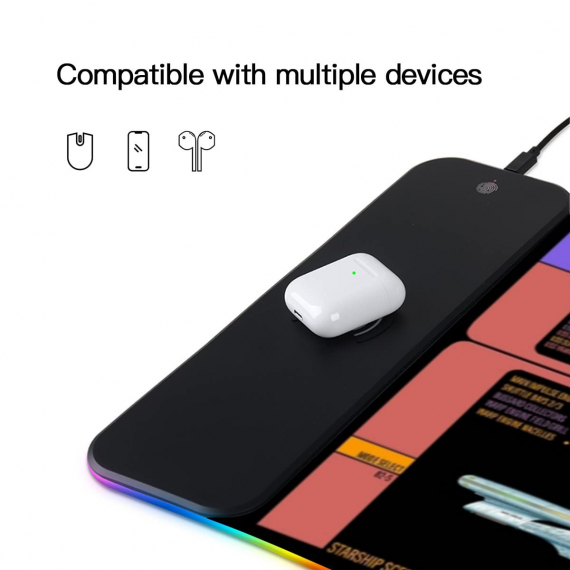 1701 Trekkie Trekker Led Wireless Charging Mouse Pad for Desk, Sci-fi Control Console Display Led Desk Mat, SciFi Gifts Gamer, Laptop Pad Mat, Gaming Computer Accessories, Gaming Room Decor HG
