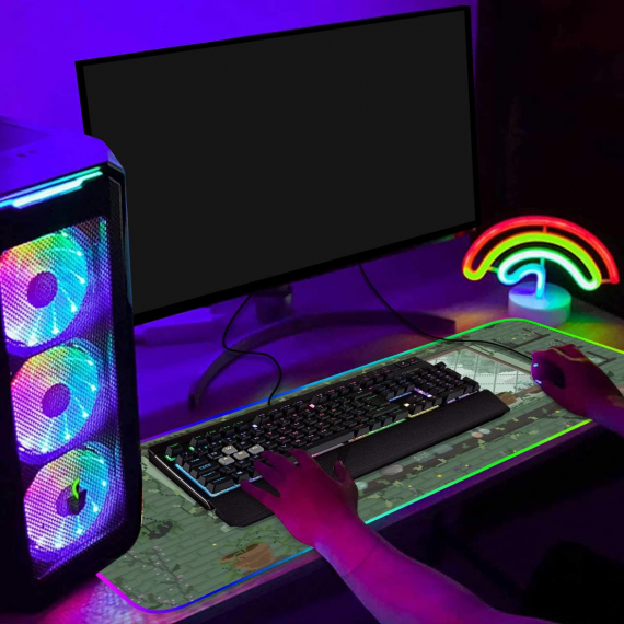 Plant Lovers Rainy Day Cute sage Green Black Cat RGB Mousepad Led Gaming Computer Accessories HG