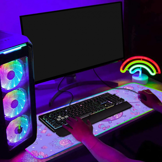 Witch Gifts Pastel Goth Crystal Tarot Purple RGB Mousepad Led Gaming Computer Accessories HG Witchcraft