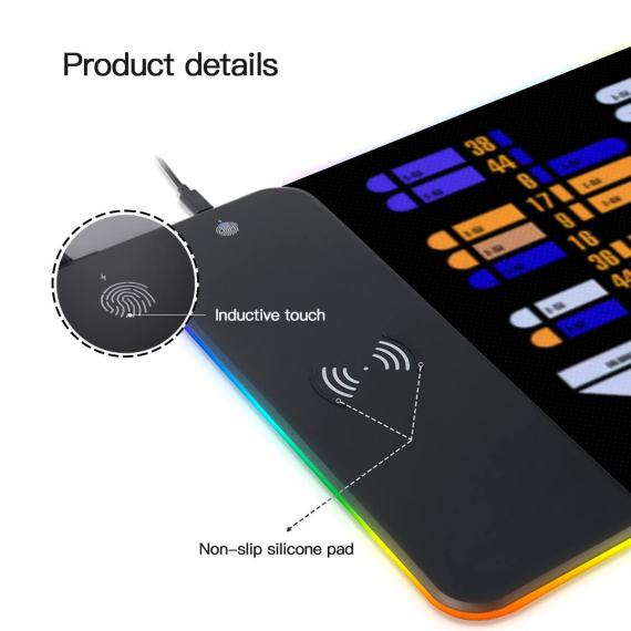 Trekkie Trekker Led Wireless Charging Mouse Pad, Sci-fi Control Console Display Led Desk Mat, SciFi Gifts Gamer Wireless Charging Mouse mat, Laptop Gaming Computer Accessories, Gaming Room Decor HG