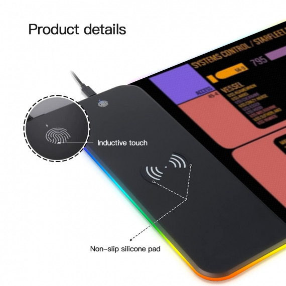 1701 Trekkie Trekker Led Wireless Charging Mouse Pad for Desk, Sci-fi Control Console Display Led Desk Mat, SciFi Gifts Gamer, Laptop Pad Mat, Gaming Computer Accessories, Gaming Room Decor HG